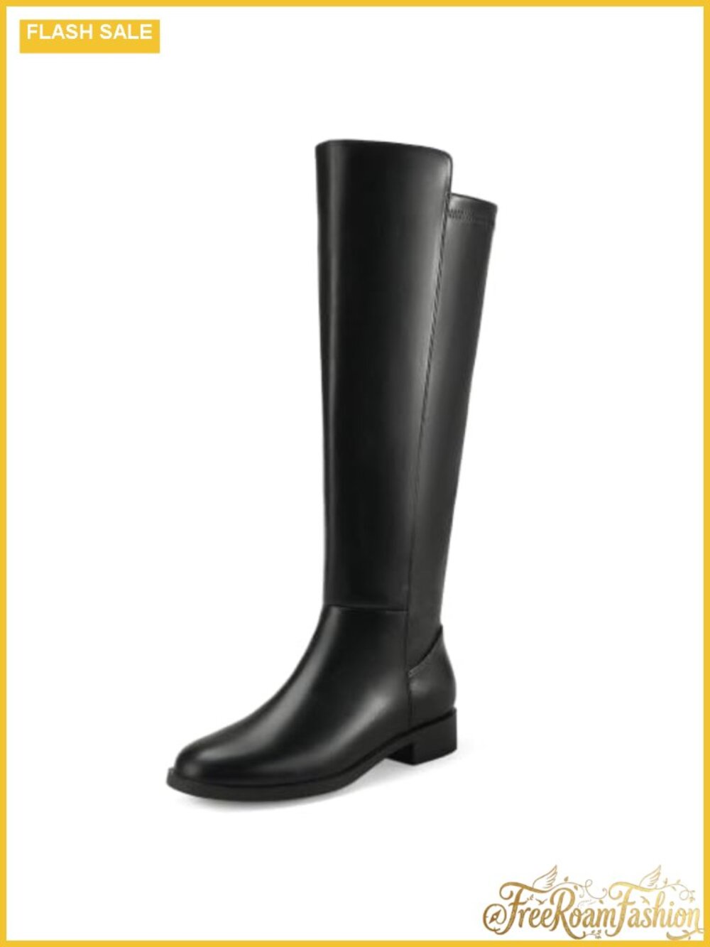 IDIFU Flat Knee High Boots Faux Leather Round Toe Side Zipper Women